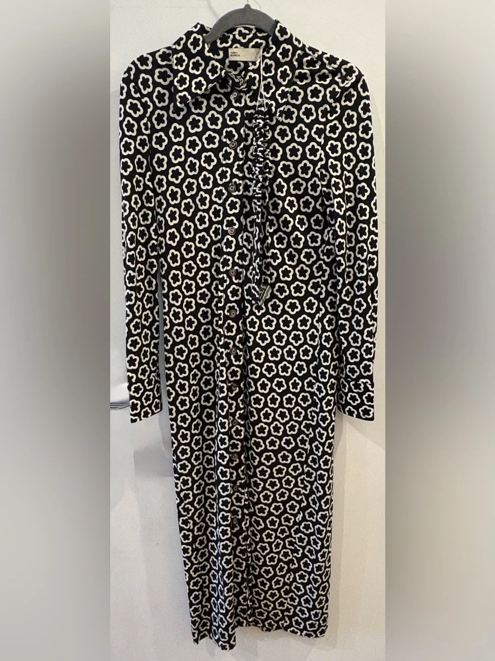Tory Burch Black and White Patterned Long Sleeve Midi Dress NWOT